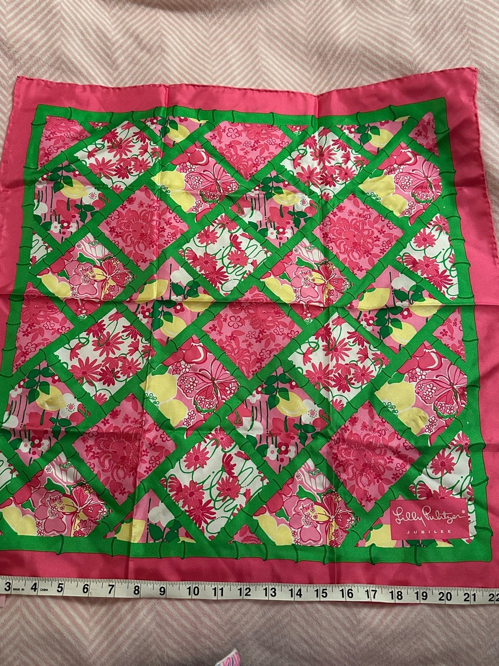 Lilly Pulitzer Pink, Green & Yellow Floral Silk Scarf